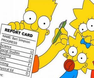пазл Барт Симпсон с примечаниями из школы перед бдительным их сестер